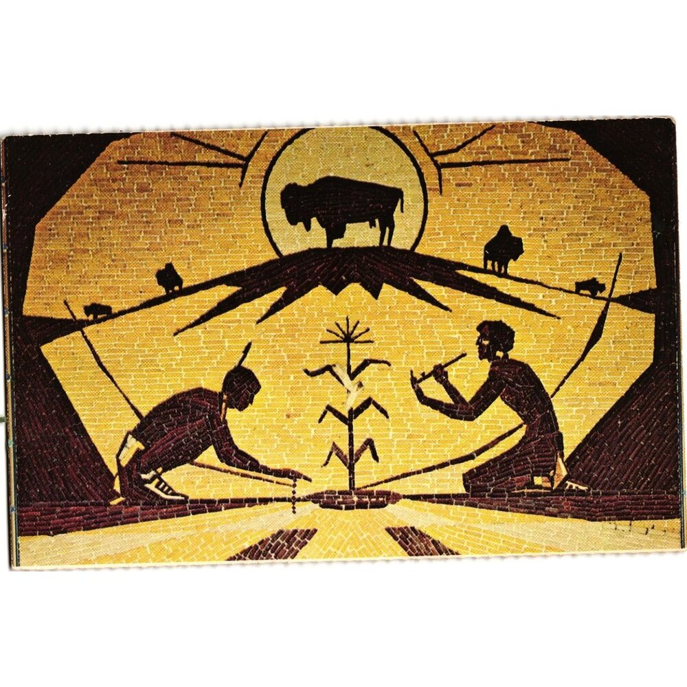 Corn Palace Postcard Mitchell South Dakota Indian Agriculture Mural Buffalo & Co